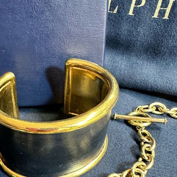 Ralph Lauren Collection Lamb Leather Goldtone Extra Wide Cuff Bracelet - Picture 10 of 16